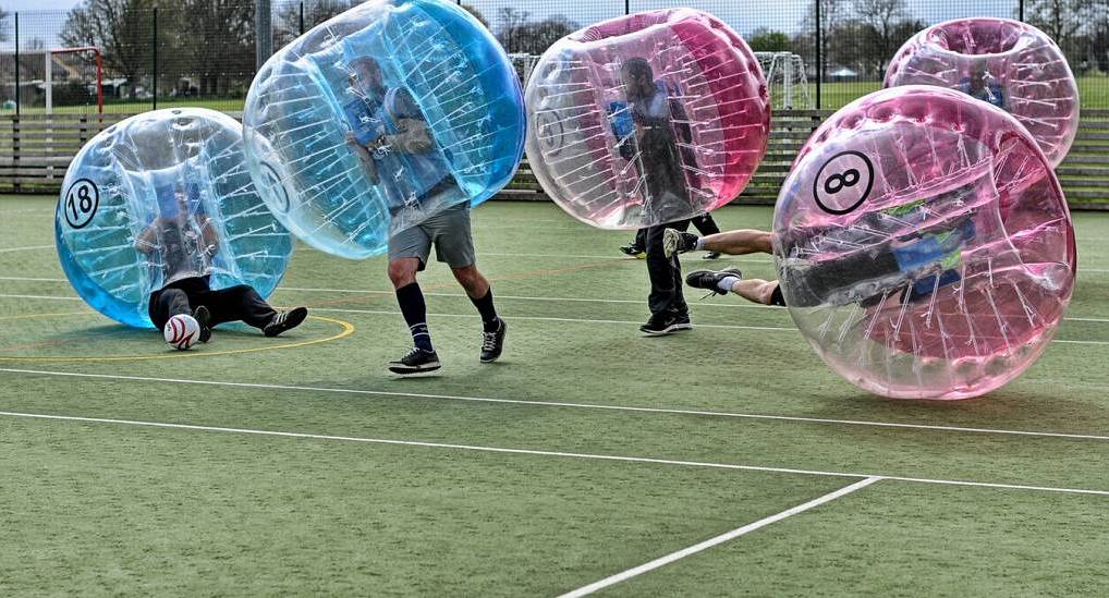 Newcastle stag do enjoying Bubble Football action shot