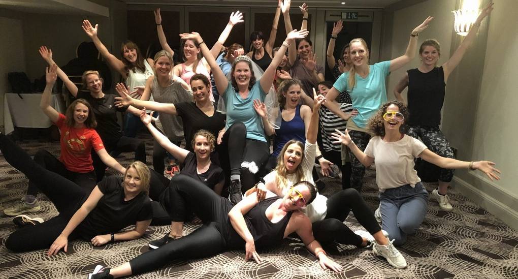 Dance class hen do pose for a pic