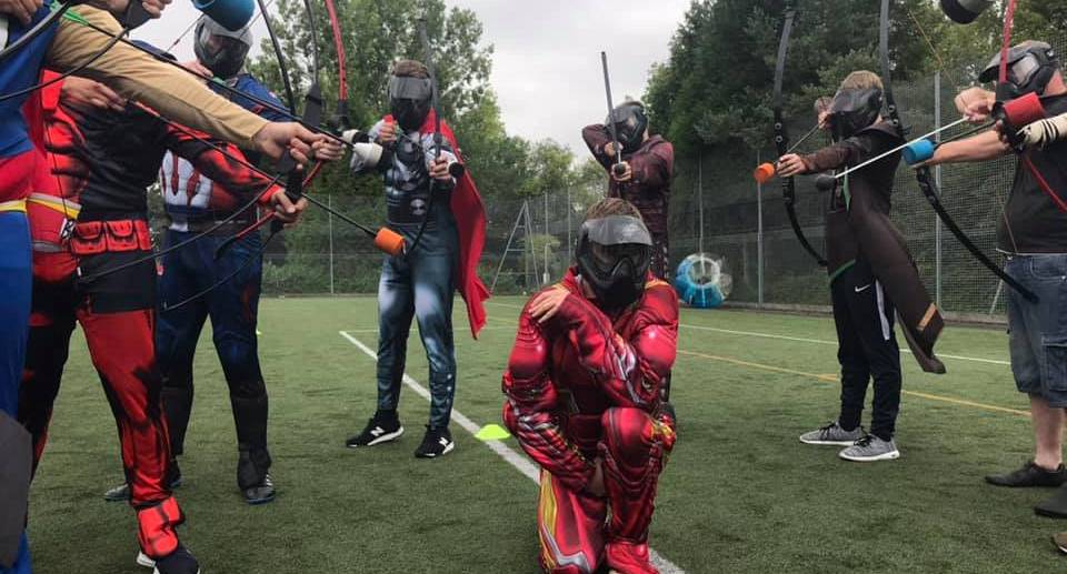 Group celebrating a stag and hen do playing Archery Tag